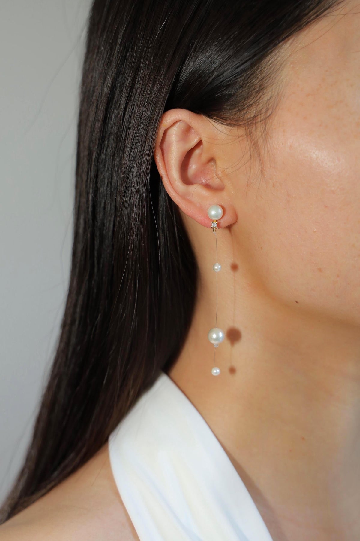 Double Pearl Thread Drop Earrings
