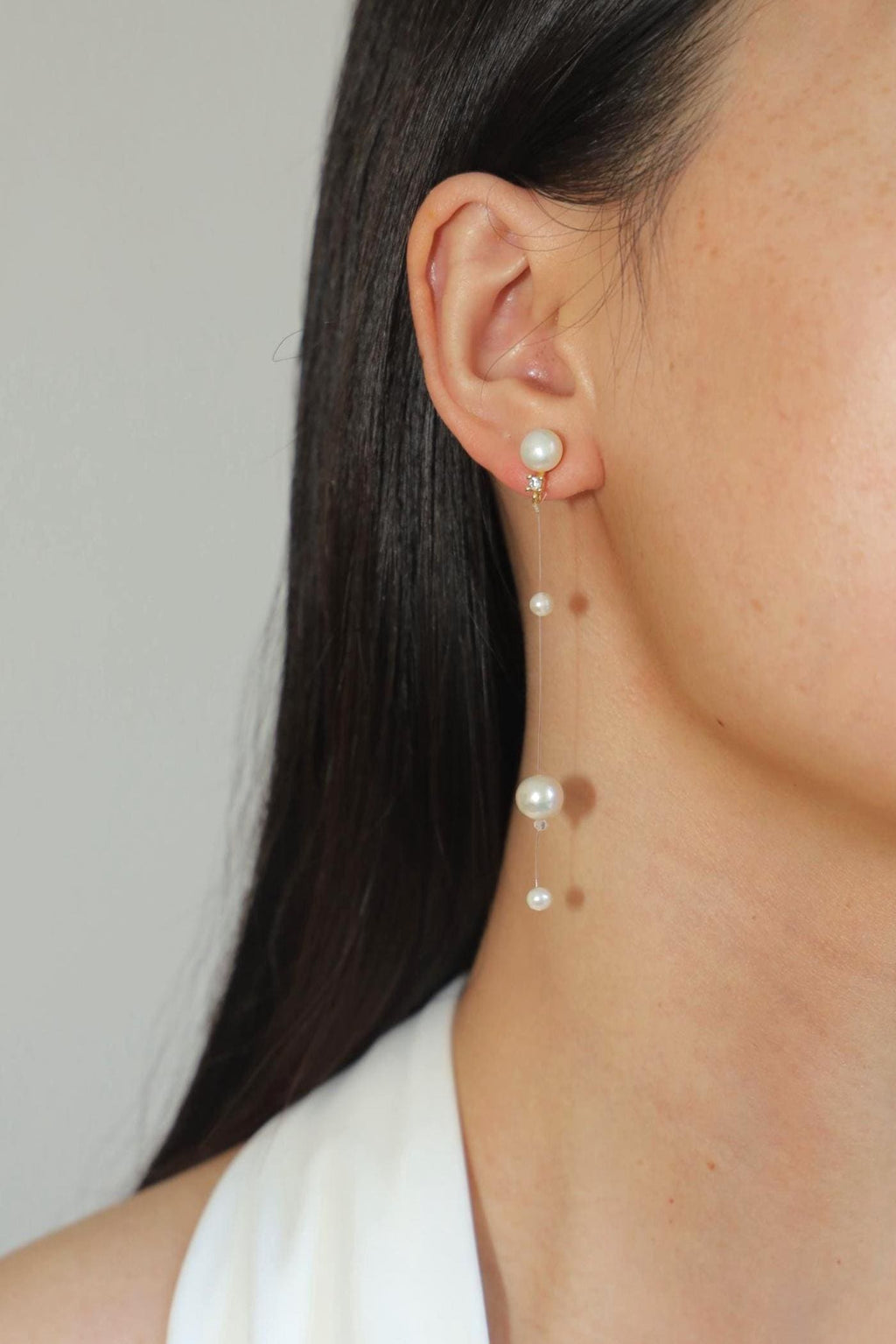 Double Pearl Thread Drop Earrings