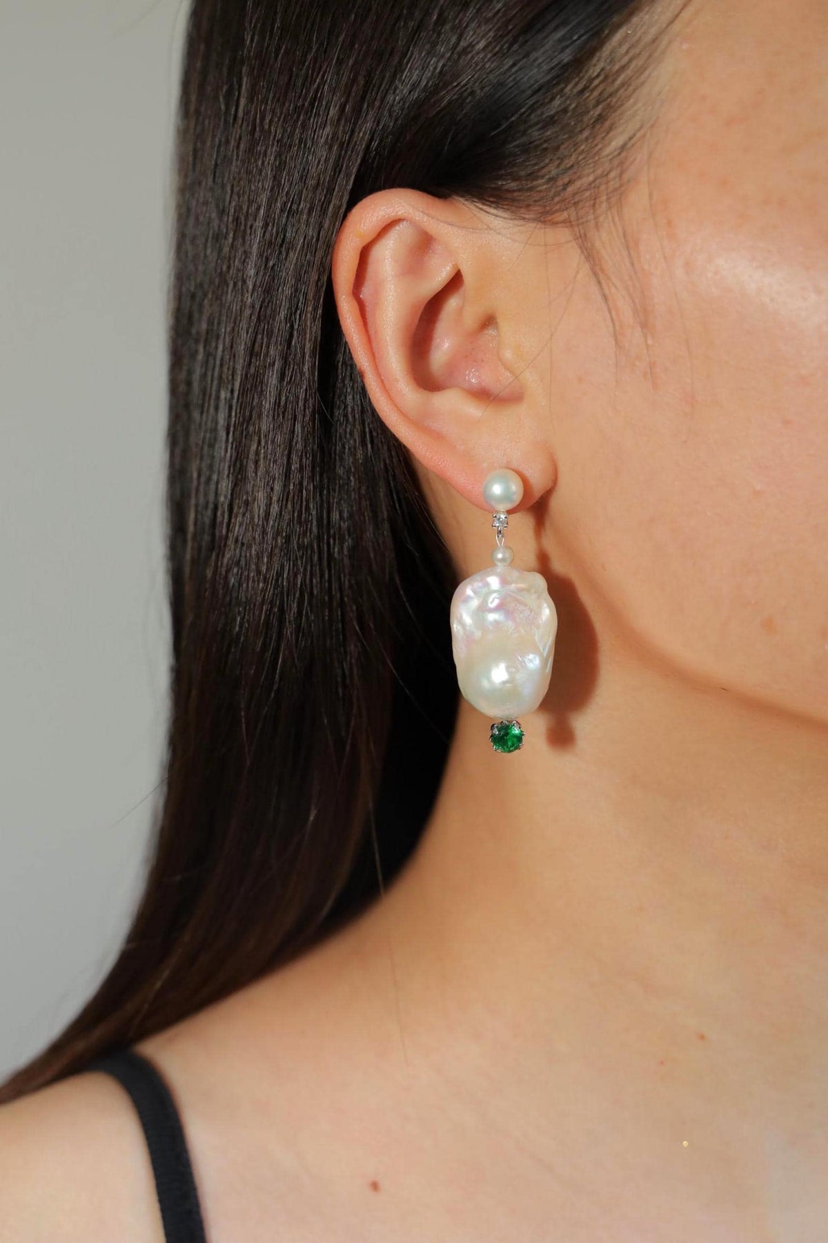 Green Crystal & Baroque Pearl Drop Earrings