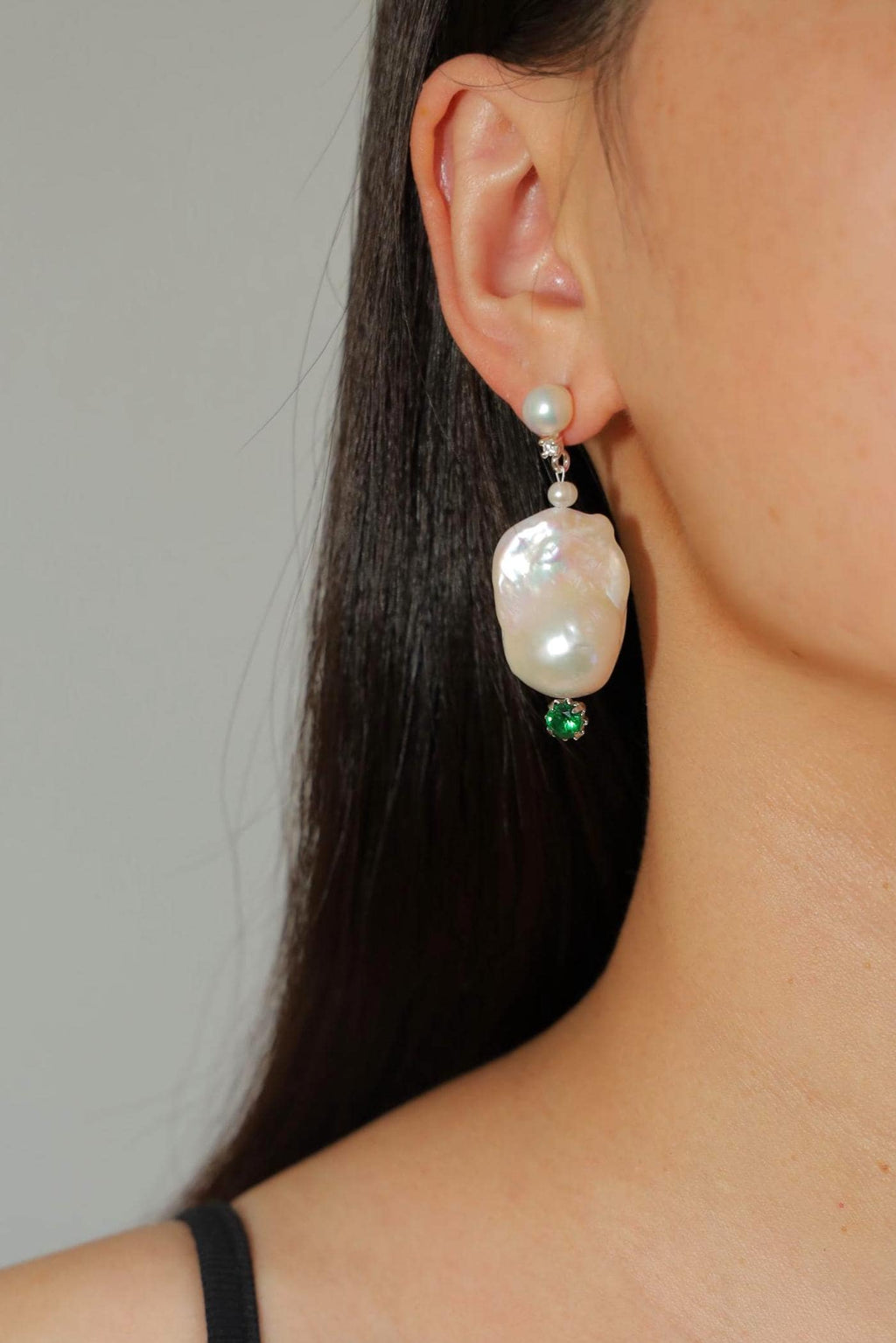 Green Crystal & Baroque Pearl Drop Earrings