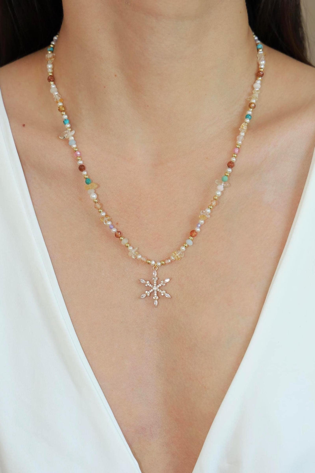 Autumn Frost Crystal Pearl Necklace