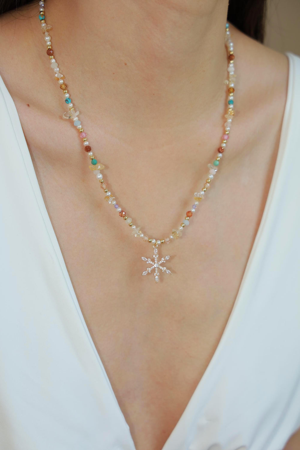 Autumn Frost Crystal Pearl Necklace