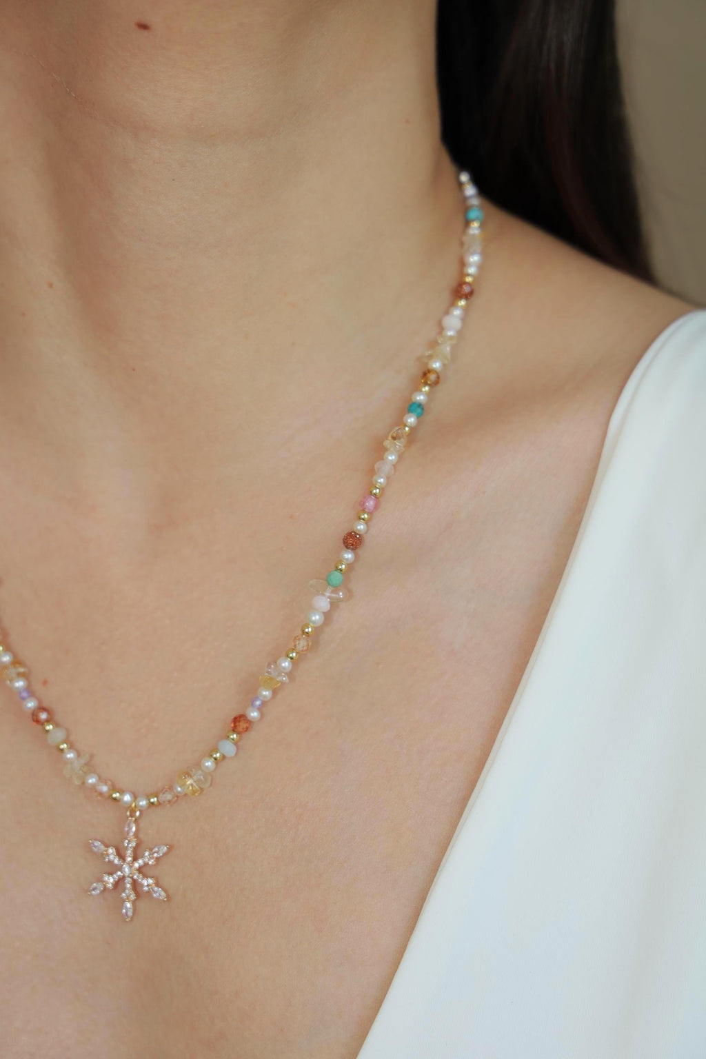 Autumn Frost Crystal Pearl Necklace