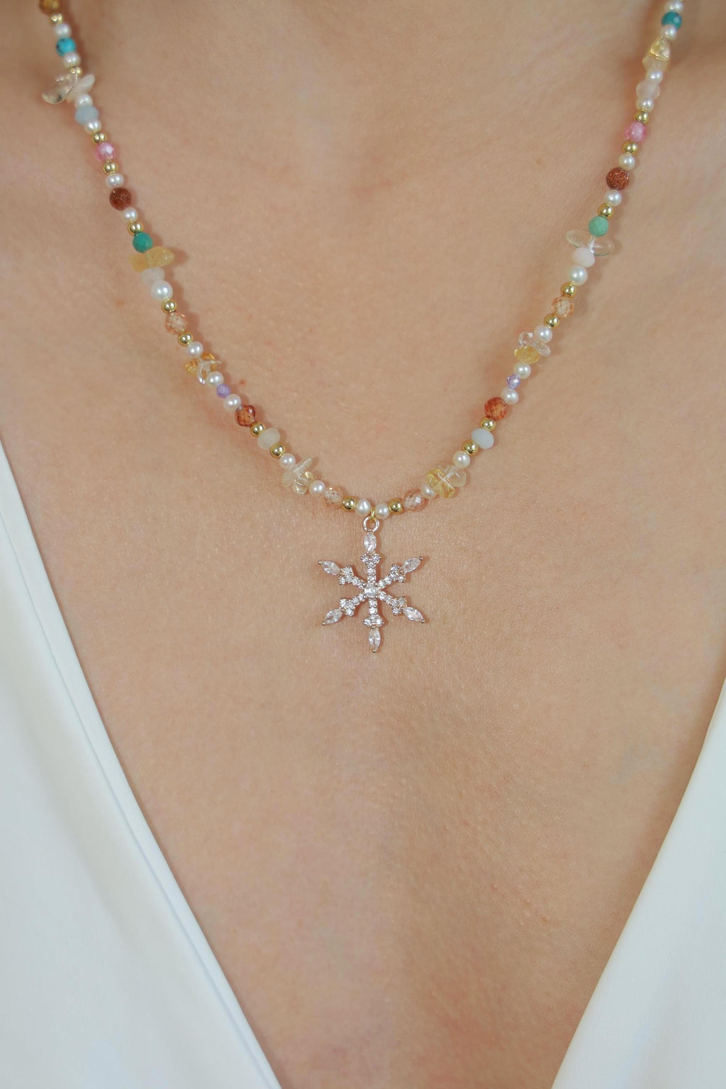 Autumn Frost Crystal Pearl Necklace