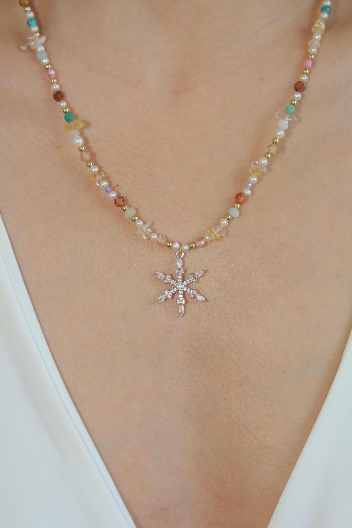 Autumn Frost Crystal Pearl Necklace