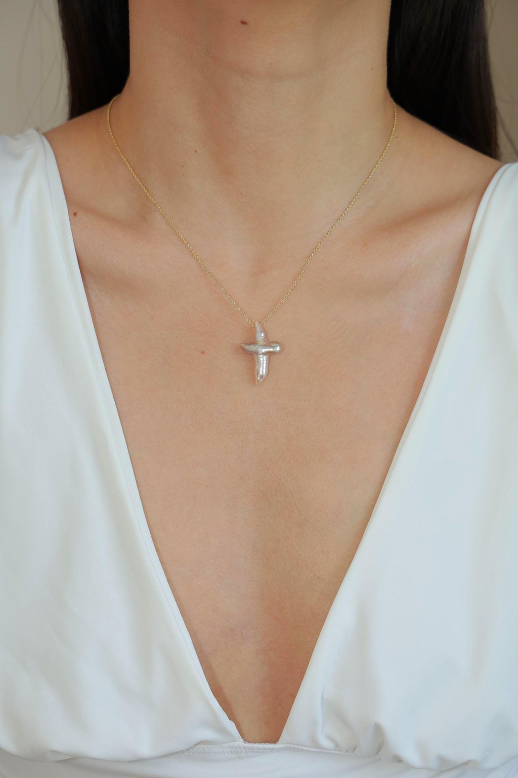 Baroque Pearl Cross Pendant Necklace
