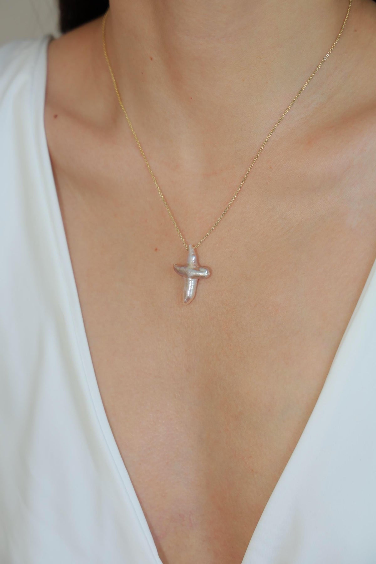 Baroque Pearl Cross Pendant Necklace