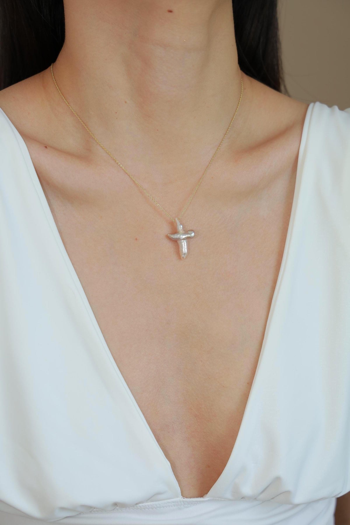 Baroque Pearl Cross Pendant Necklace