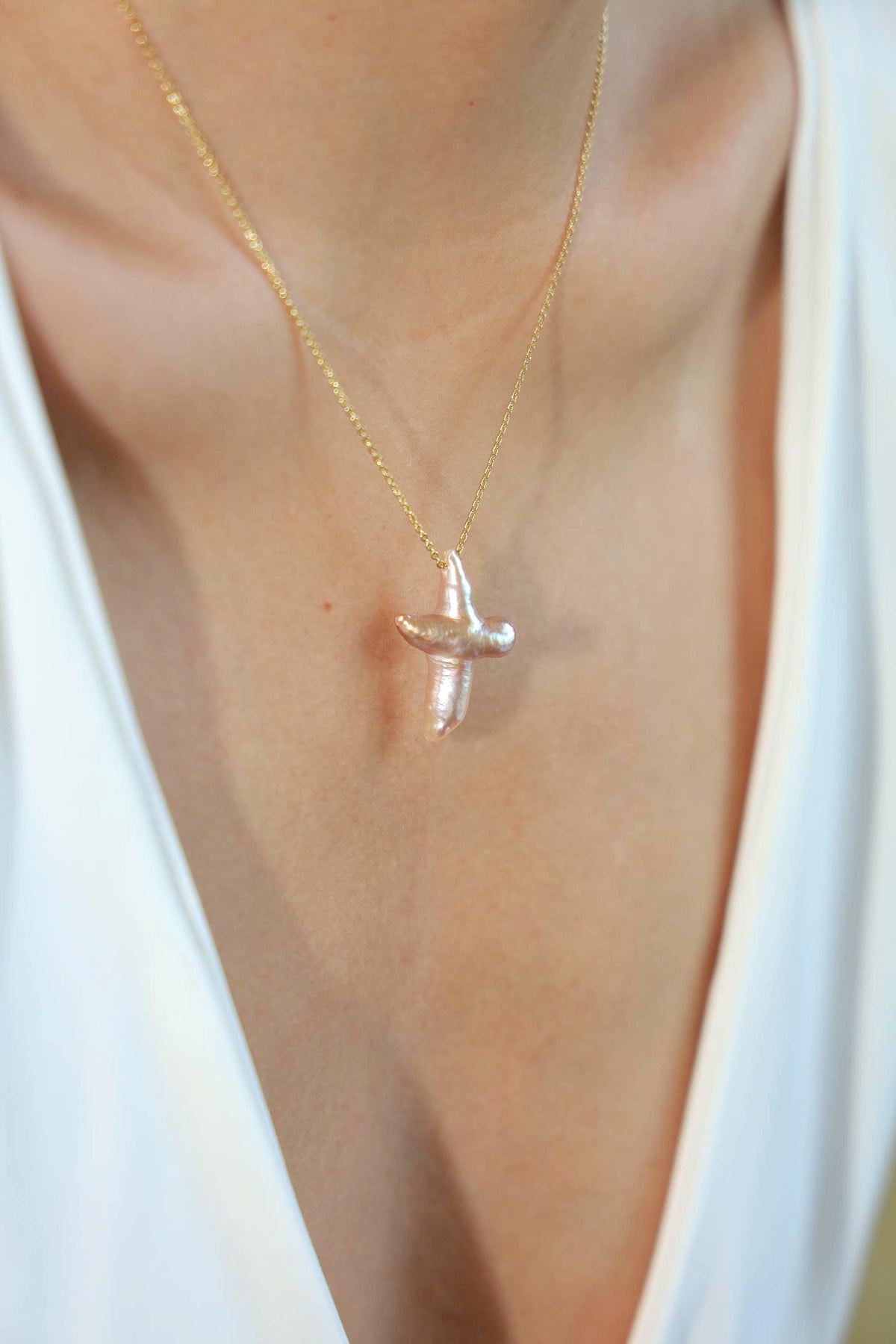 Baroque Pearl Cross Pendant Necklace