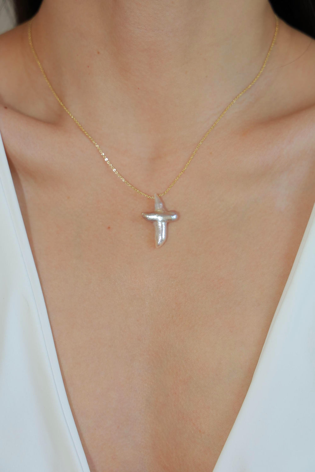 Baroque Pearl Cross Pendant Necklace