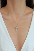 Double-Layer Baroque Pearl Cross Necklace