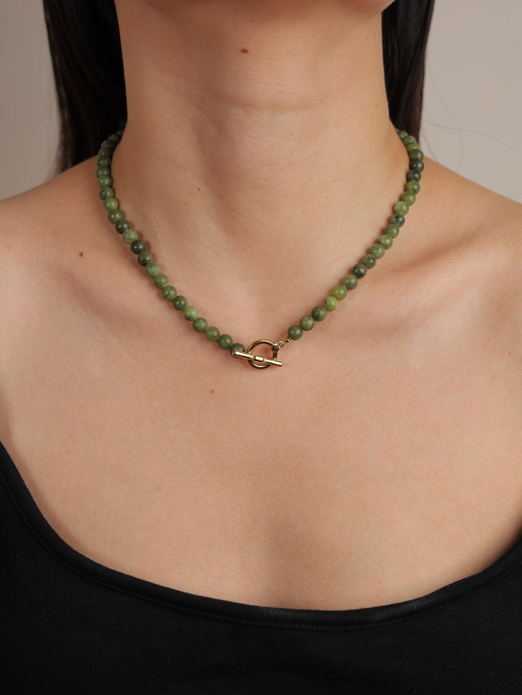 Green Serpentine & Baroque Pearl Toggle Necklace