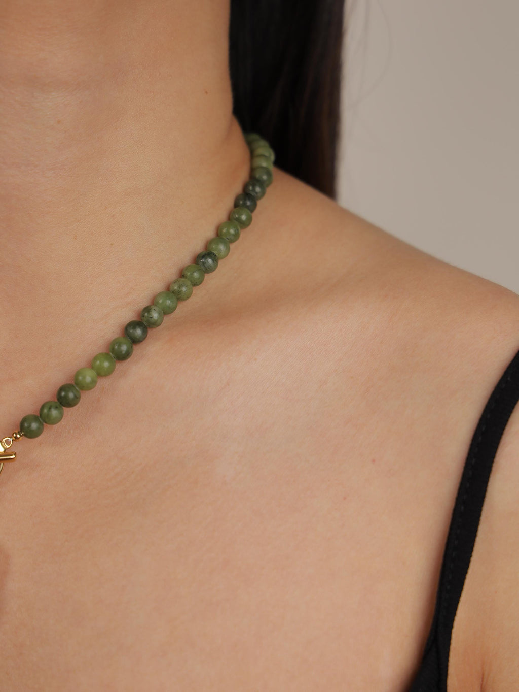 Green Serpentine & Baroque Pearl Toggle Necklace