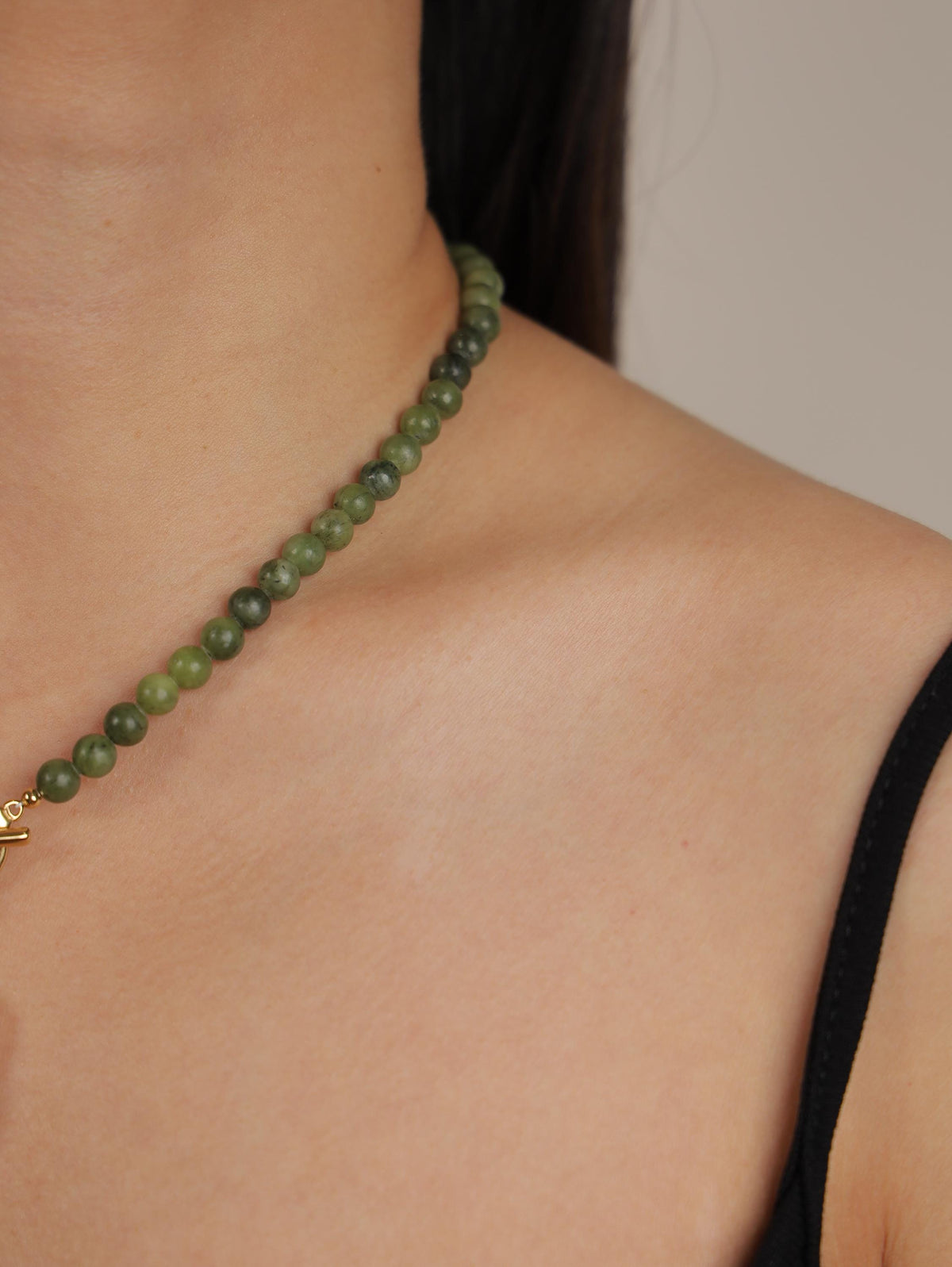 Green Serpentine & Baroque Pearl Toggle Necklace
