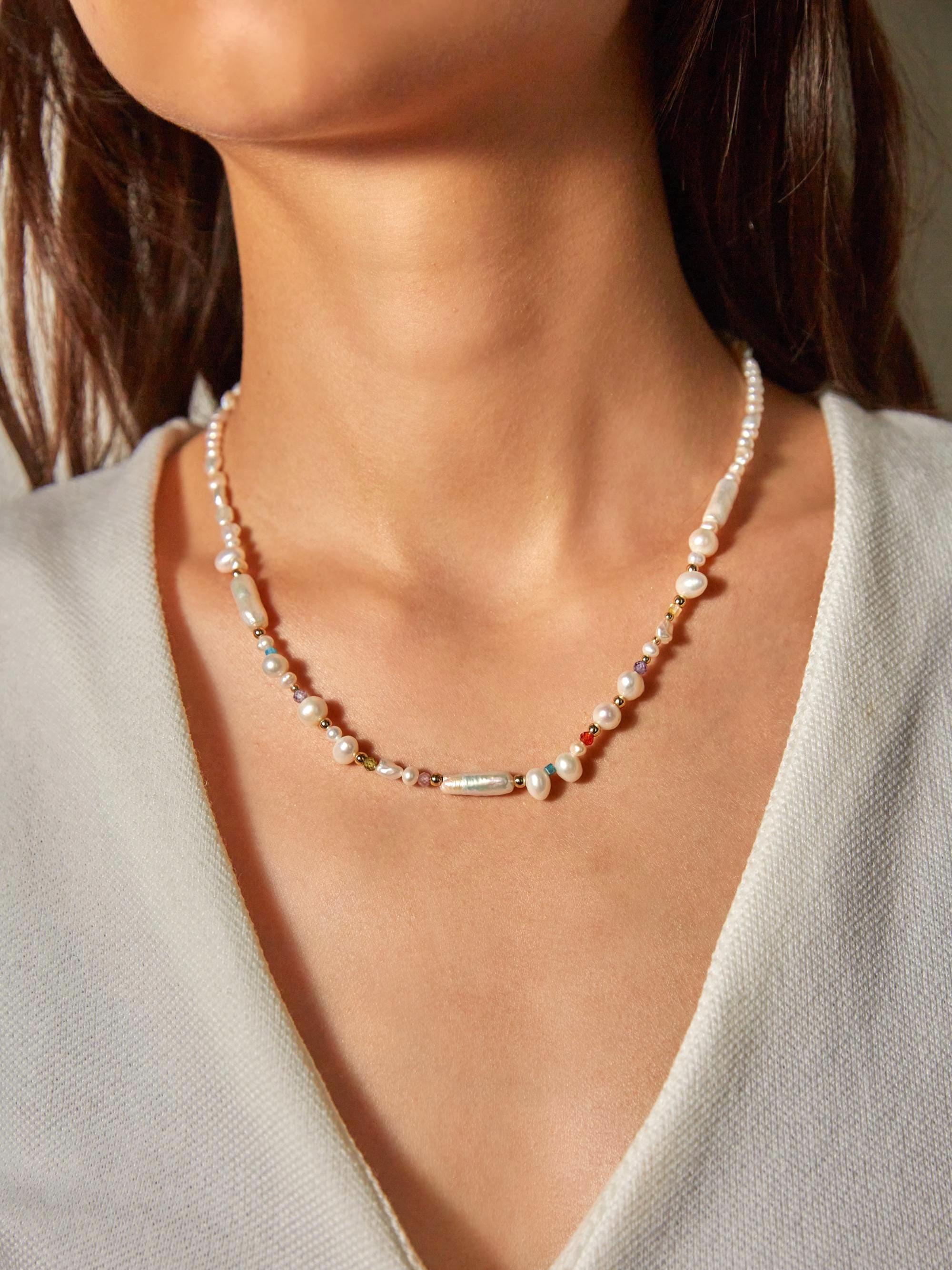 Rainbow Gemstone Pearl Necklace - AwarePearl 9