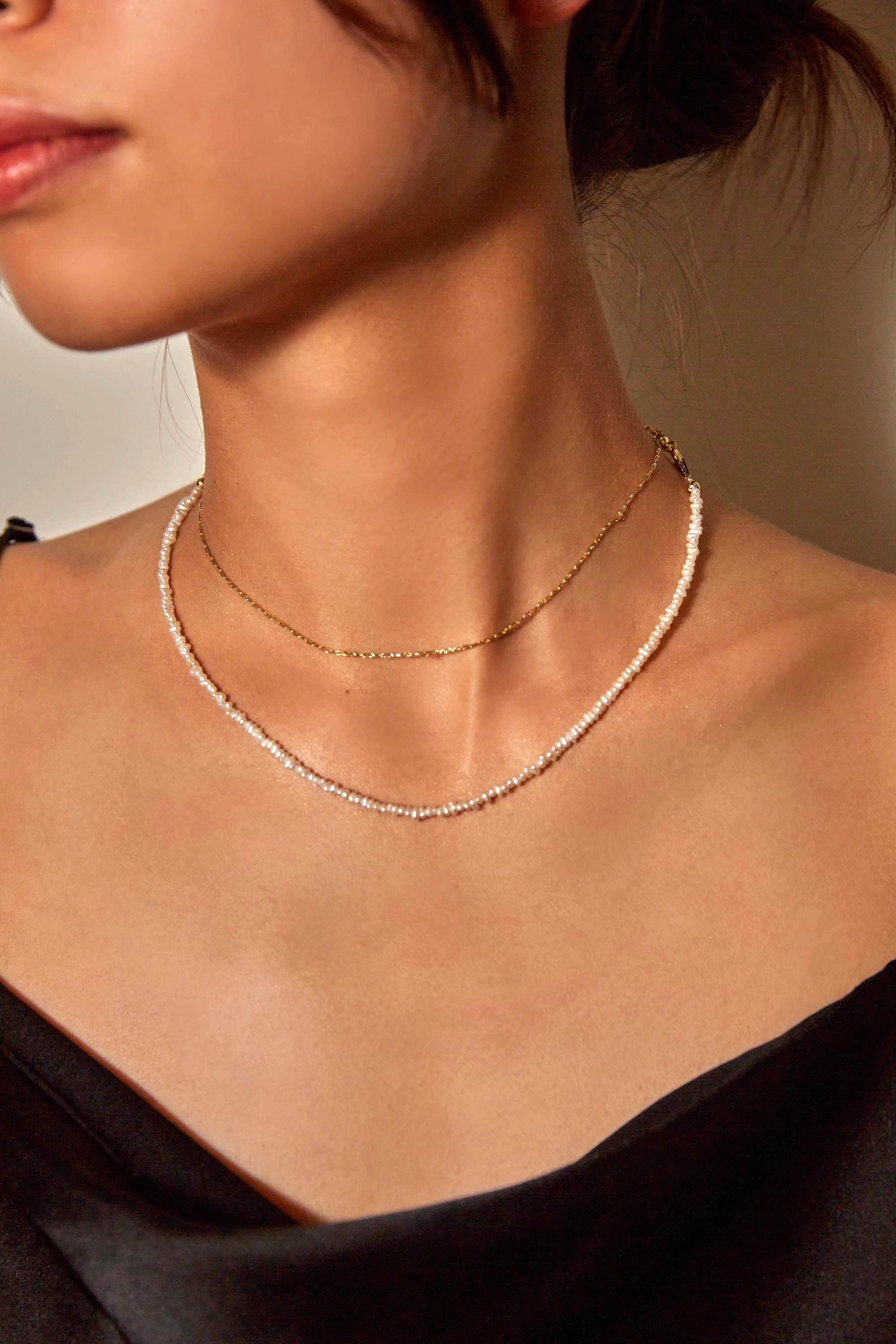 Layered Gold Chain Pearl Choker - AwarePearl