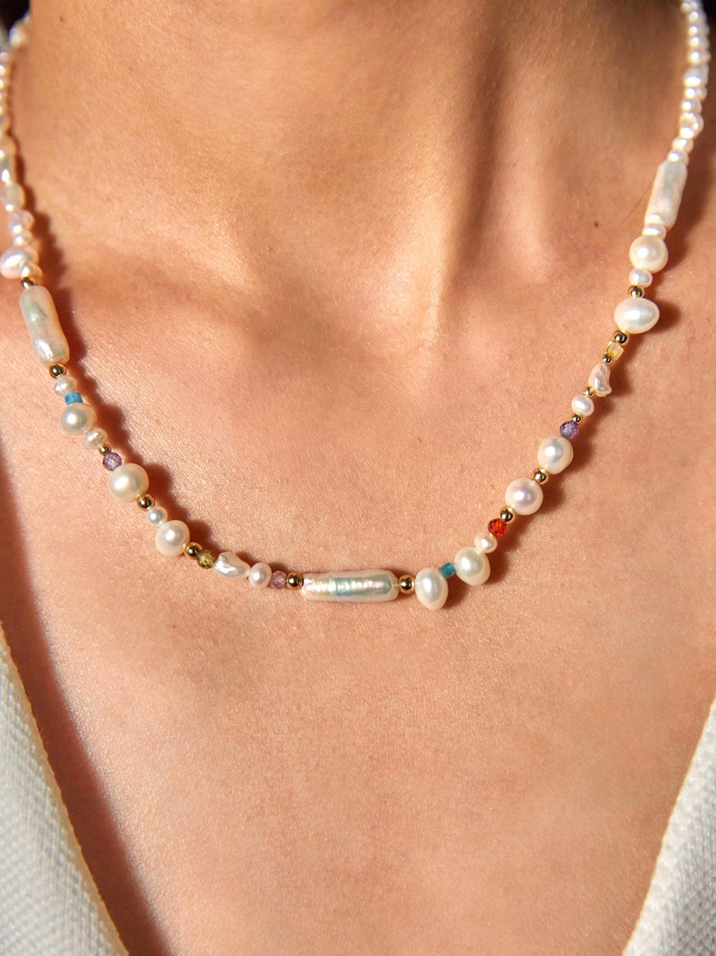 Rainbow Gemstone Pearl Necklace - AwarePearl 10