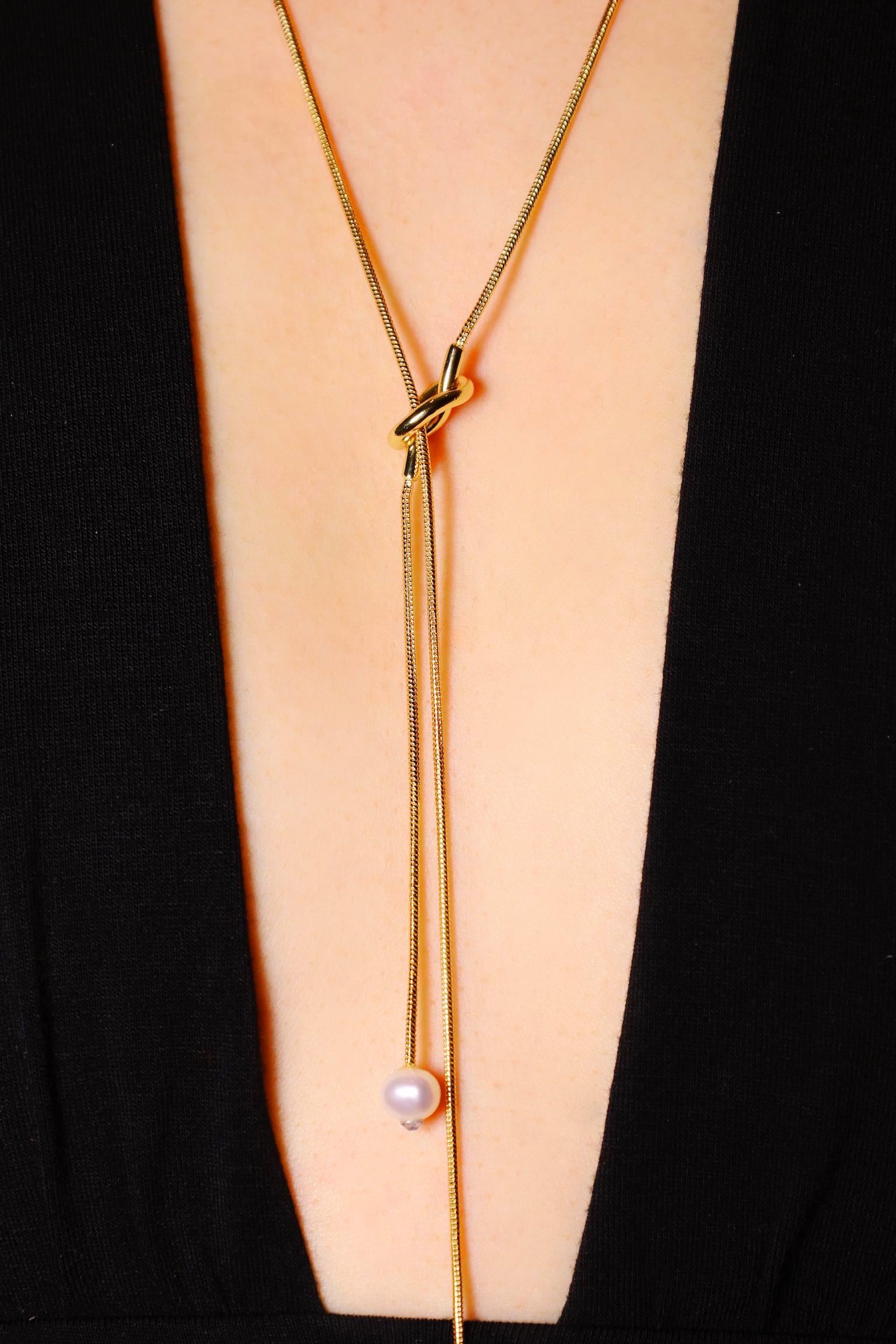 14K Adjustable Gold Pearl Lariat Necklace - AwarePearl 3