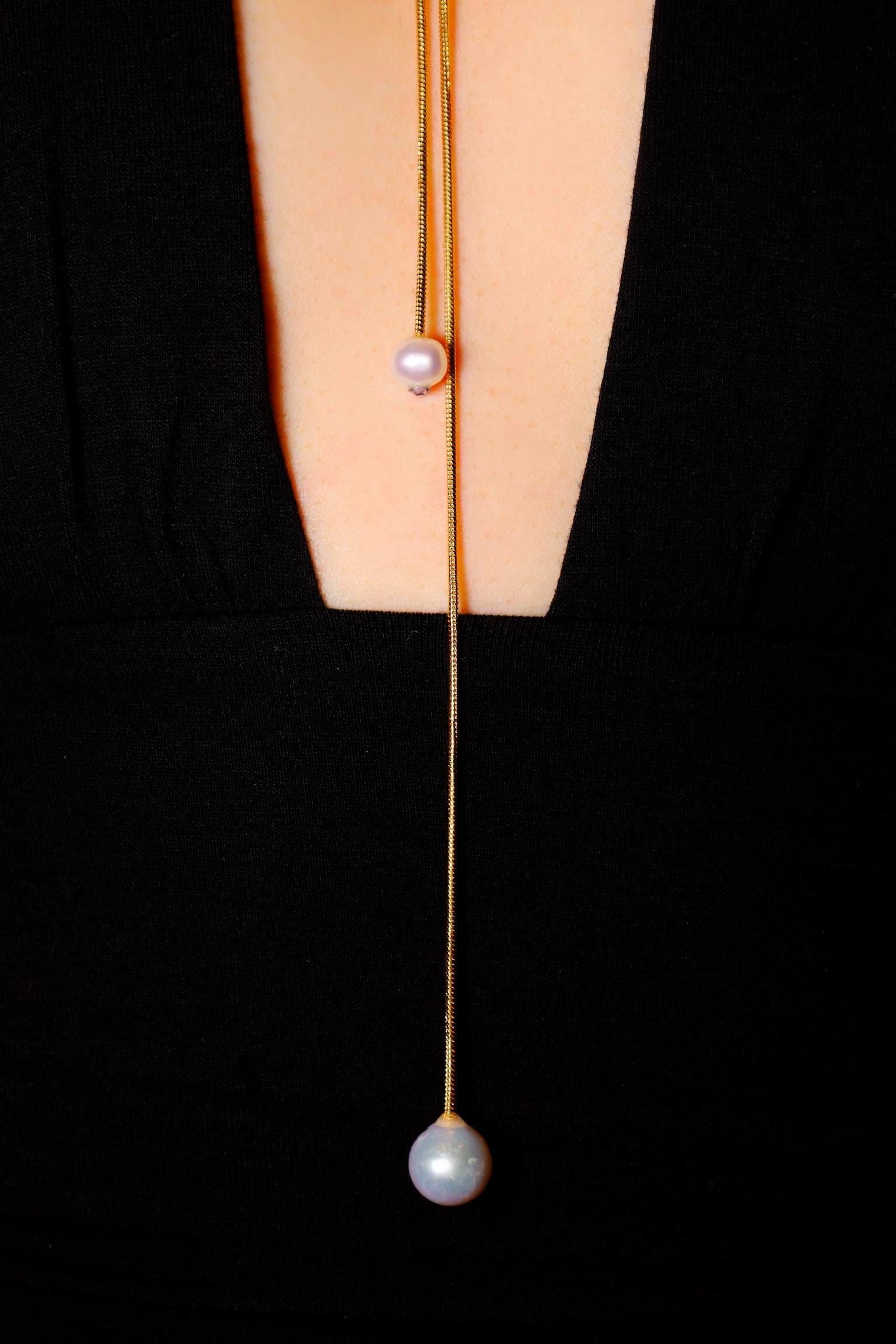 14K Adjustable Gold Pearl Lariat Necklace - AwarePearl 7