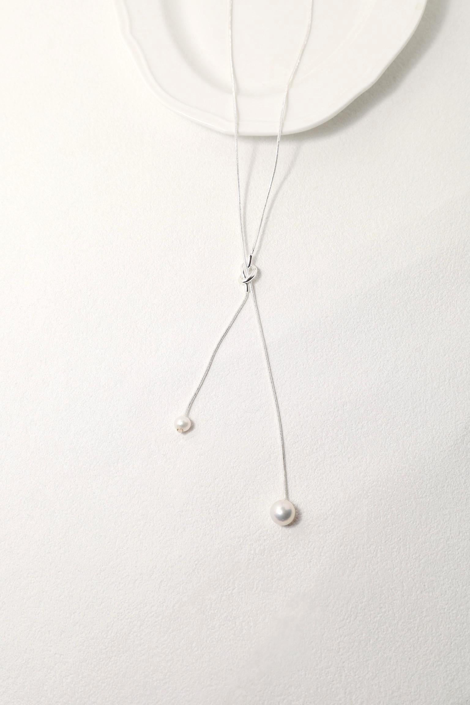 Long Silver Lariat Pearl Necklace - AwarePearl 5