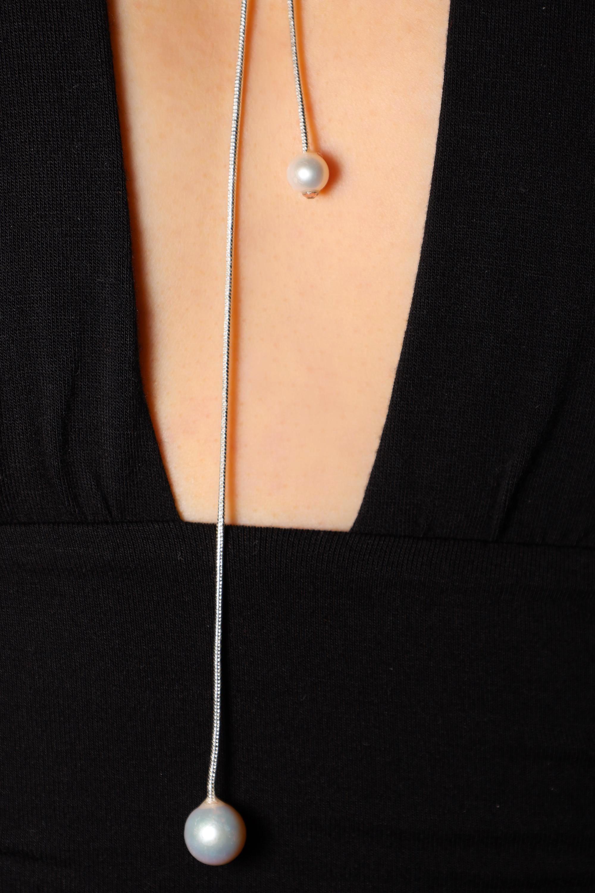 Long Silver Lariat Pearl Necklace - AwarePearl 9