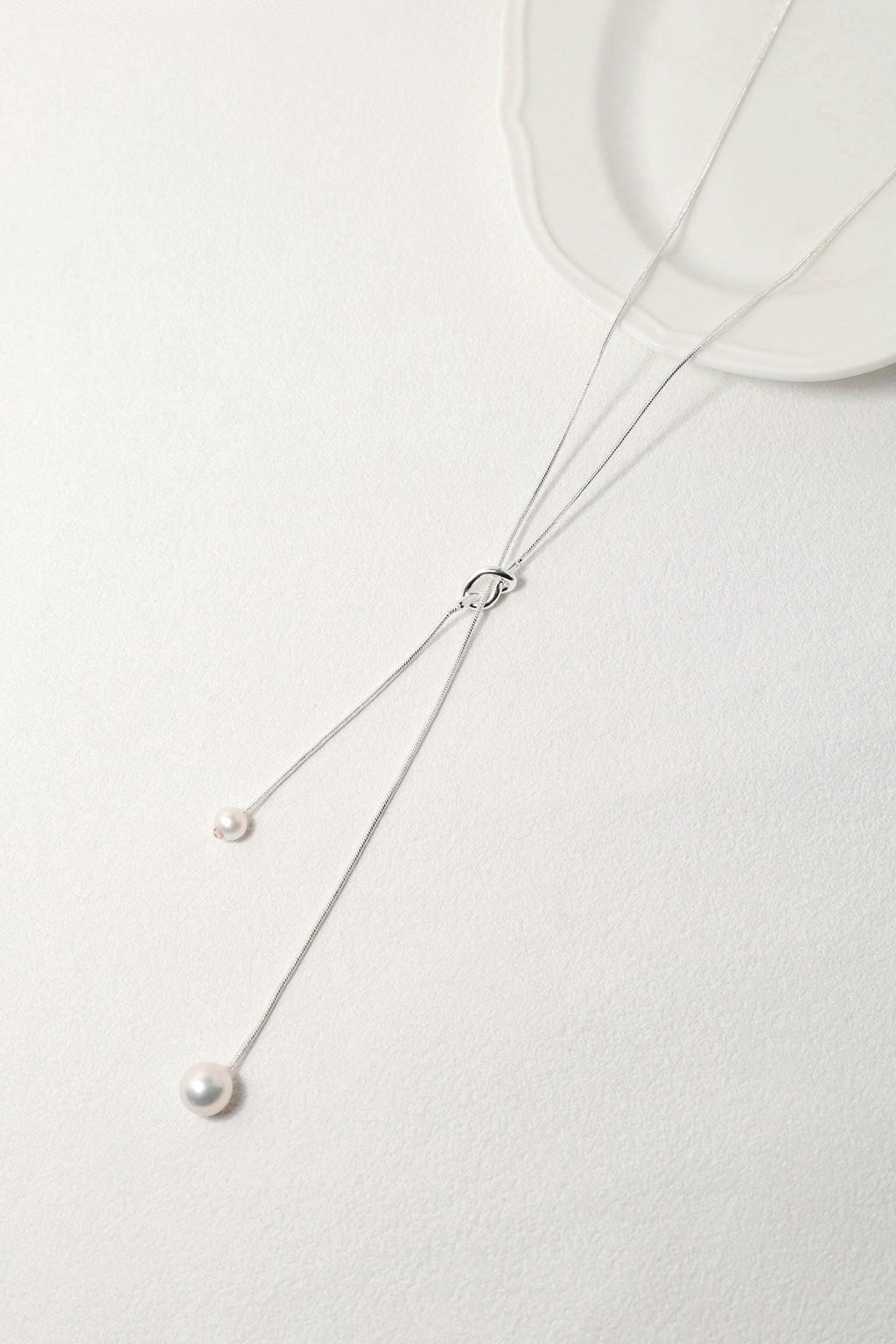 Long Silver Lariat Pearl Necklace - AwarePearl 3
