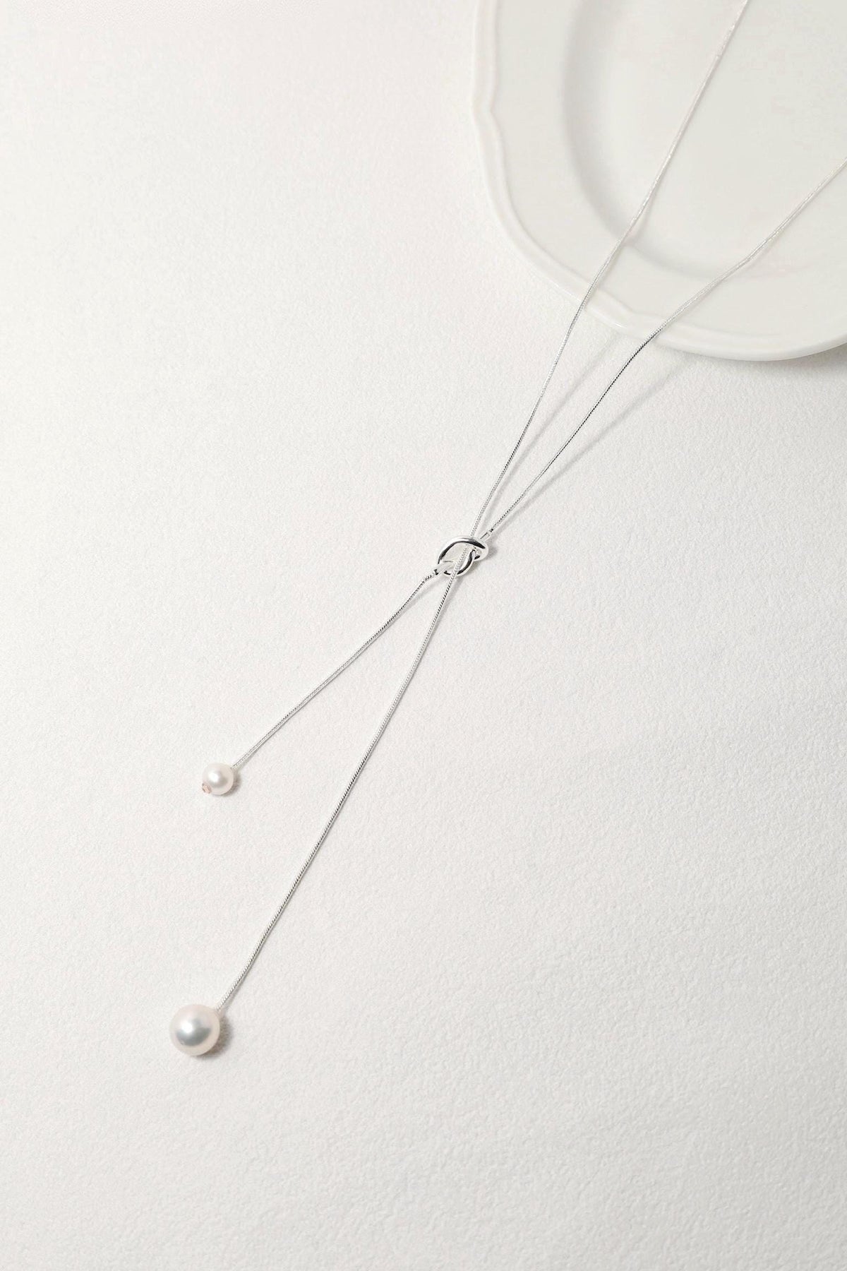 Long Silver Lariat Pearl Necklace - AwarePearl 3