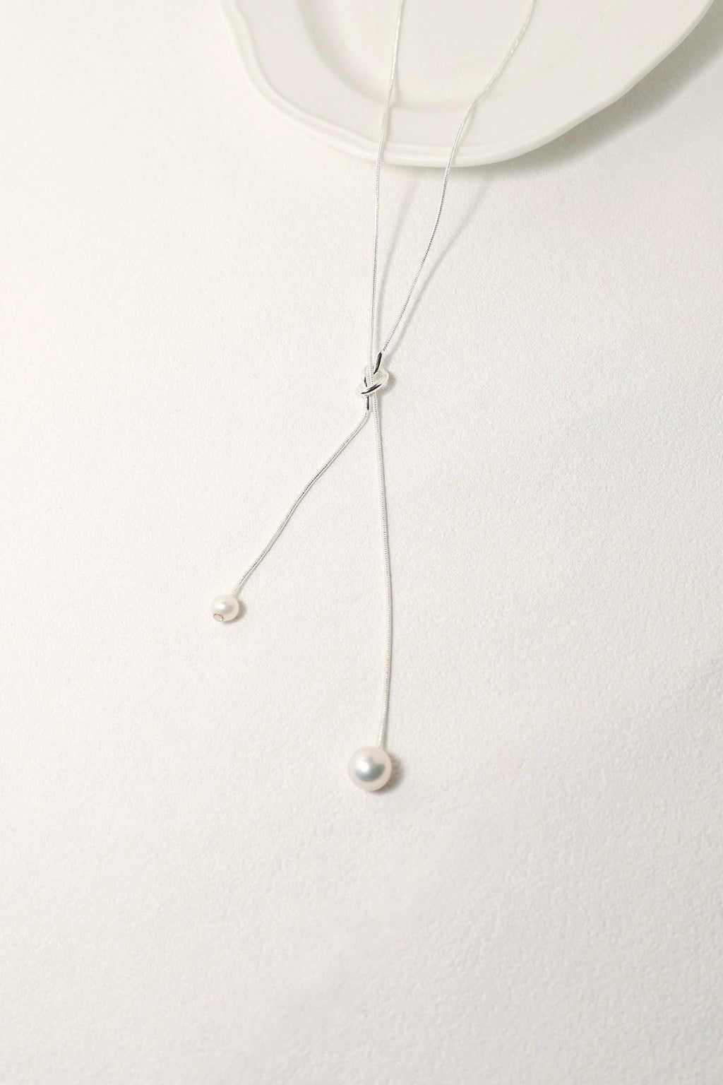 Long Silver Lariat Pearl Necklace - AwarePearl 4