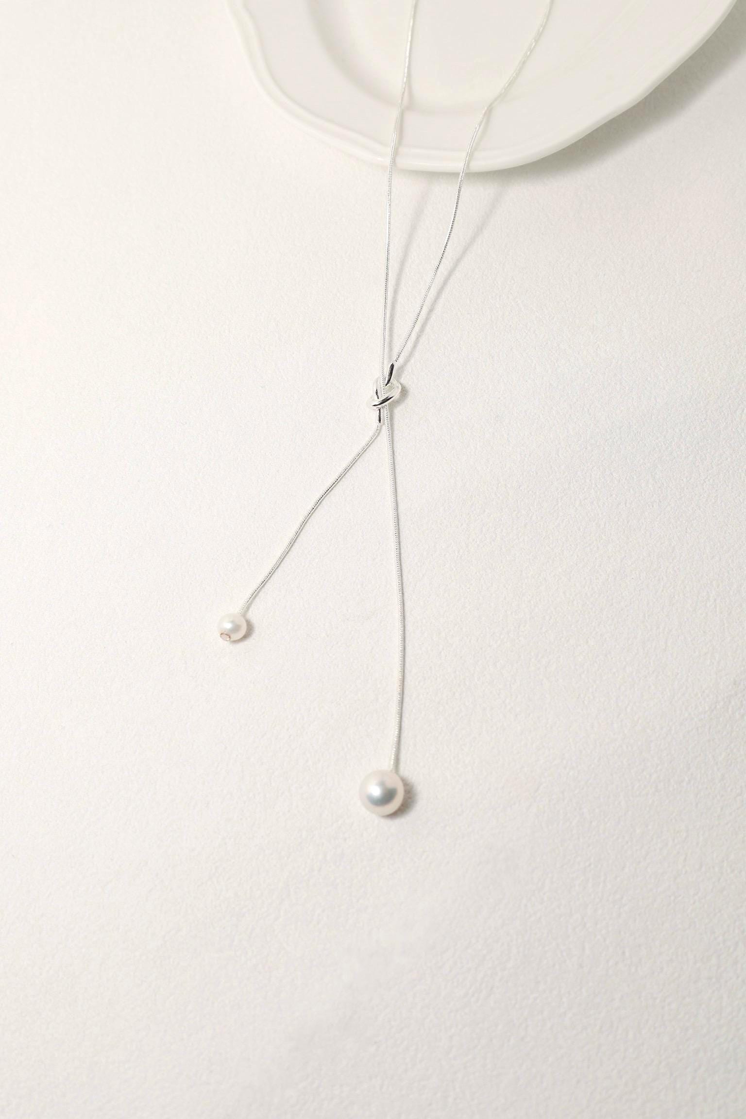 Long Silver Lariat Pearl Necklace - AwarePearl 4