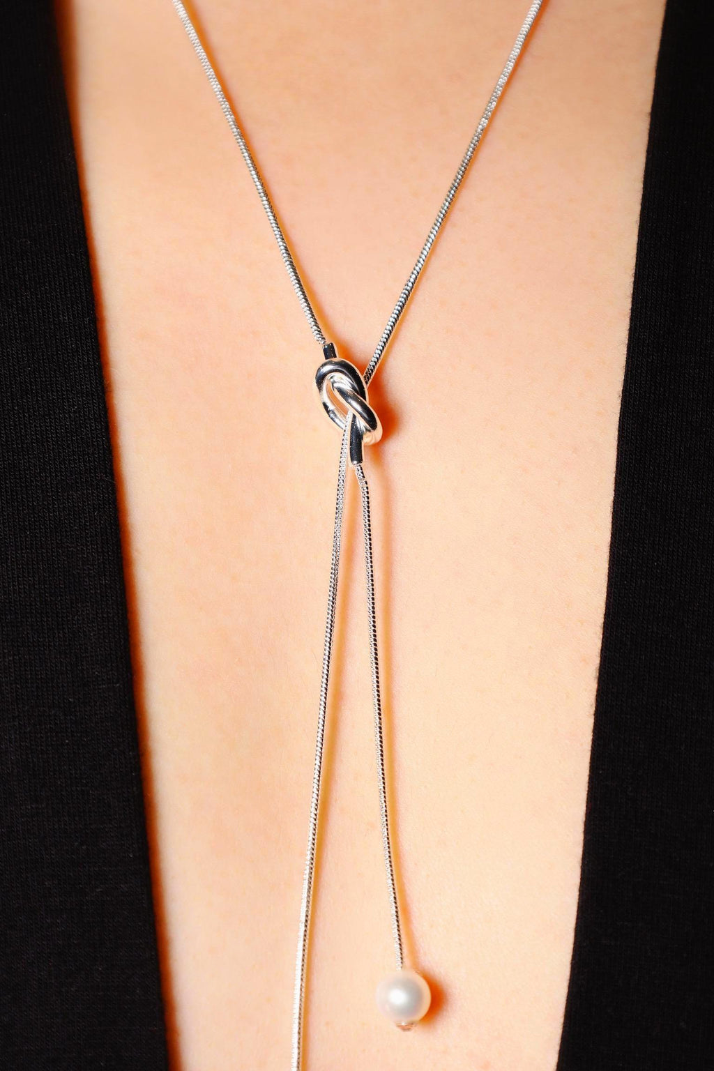 Long Silver Lariat Pearl Necklace - AwarePearl 6
