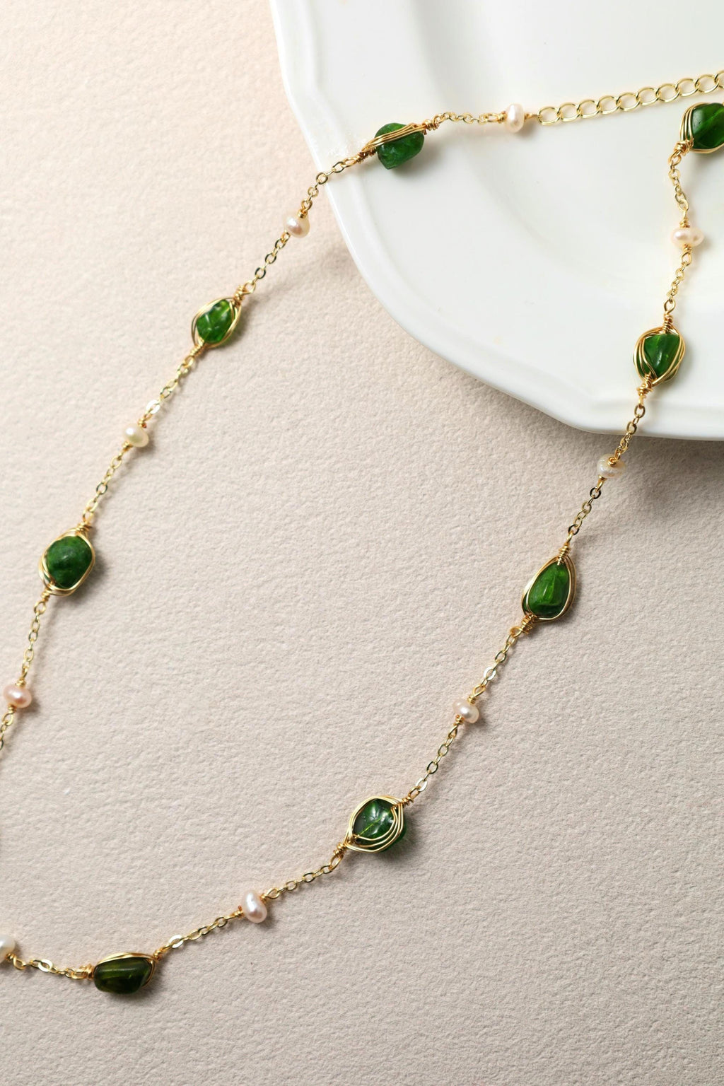 Green Stone Pearl Necklace - AwarePearl 10
