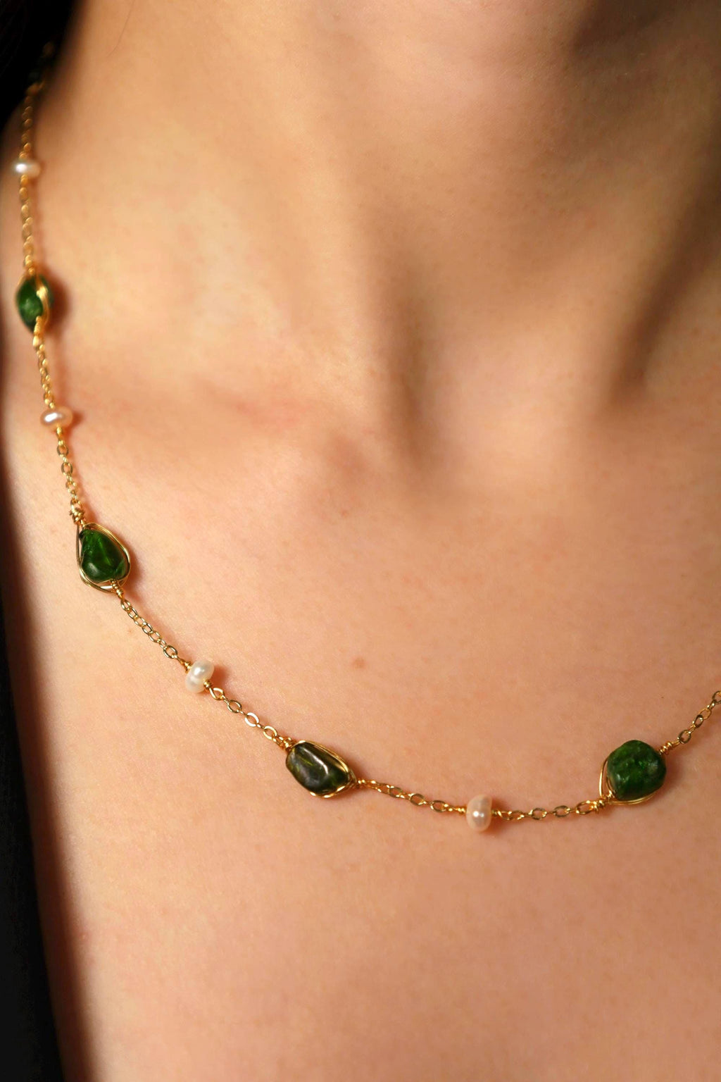 Green Stone Pearl Necklace - AwarePearl 8