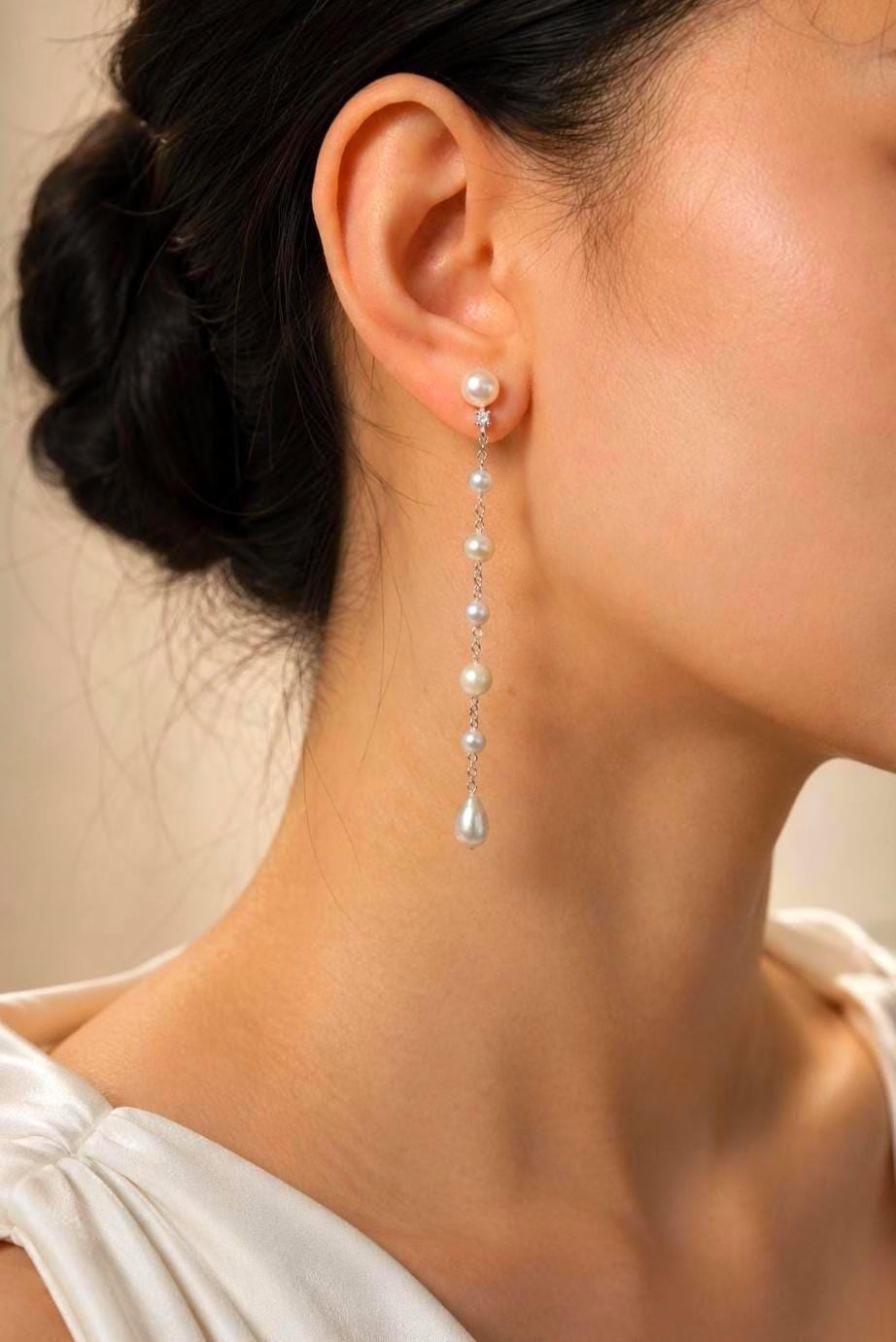 Long Pearl Drop Earrings - AwarePearl