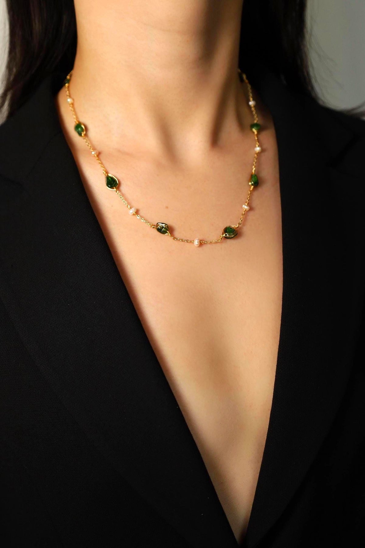 Green Stone Pearl Necklace - AwarePearl
