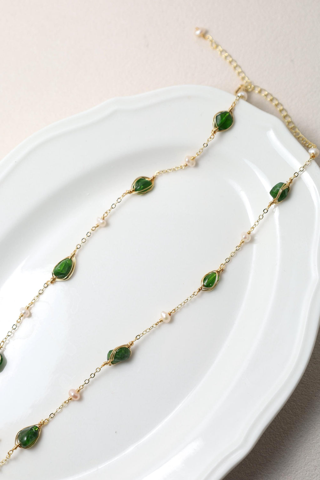 Green Stone Pearl Necklace - AwarePearl 4