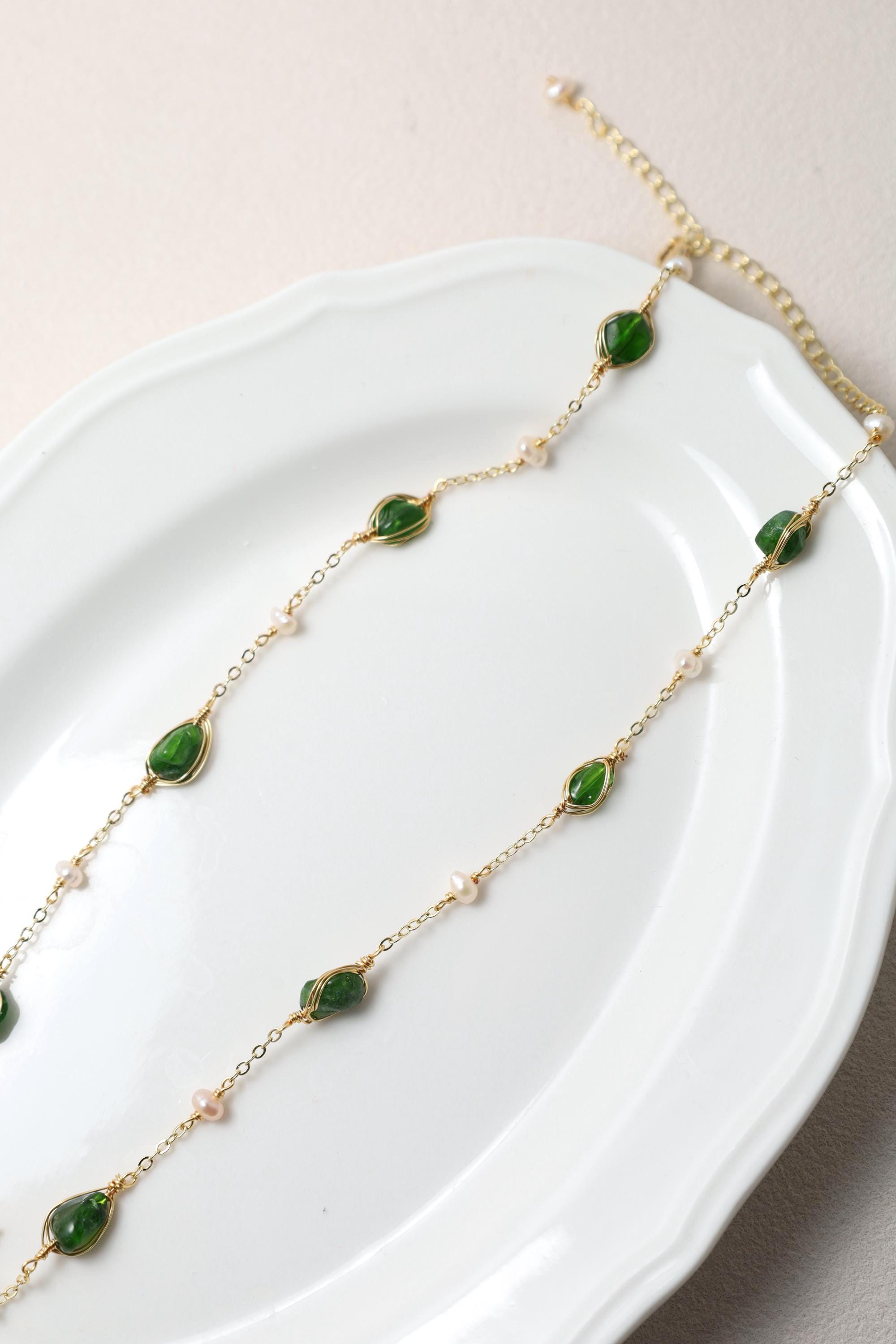 Green Stone Pearl Necklace - AwarePearl 4