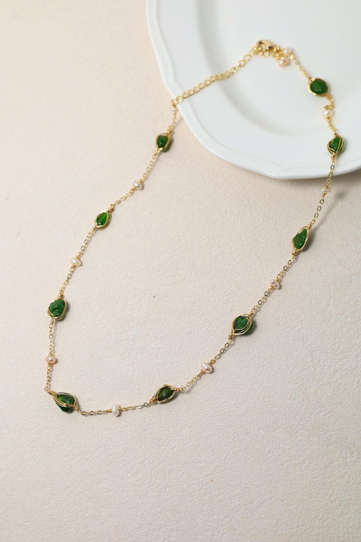 Green Stone Pearl Necklace - AwarePearl 5