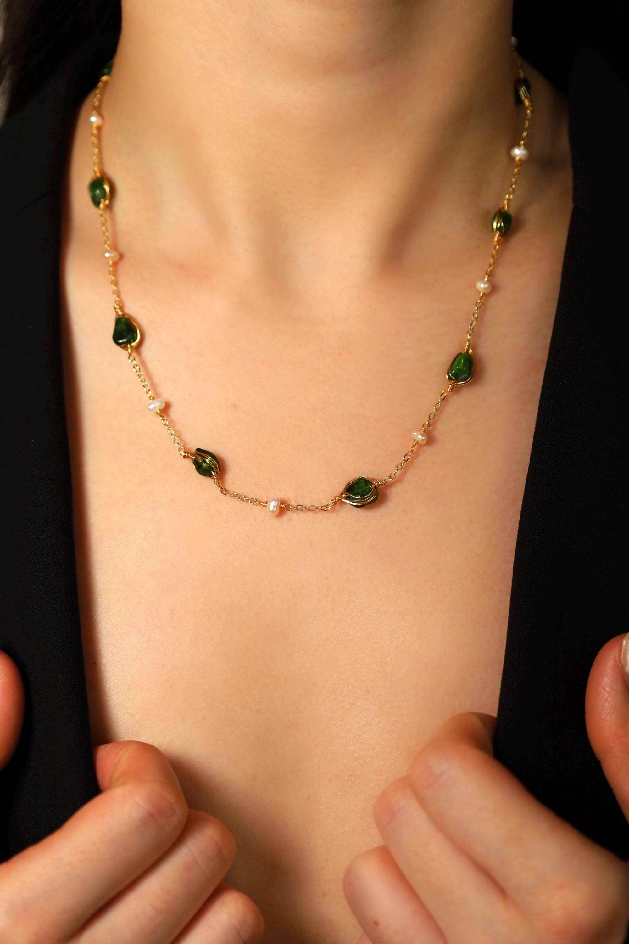Green Stone Pearl Necklace - AwarePearl 3