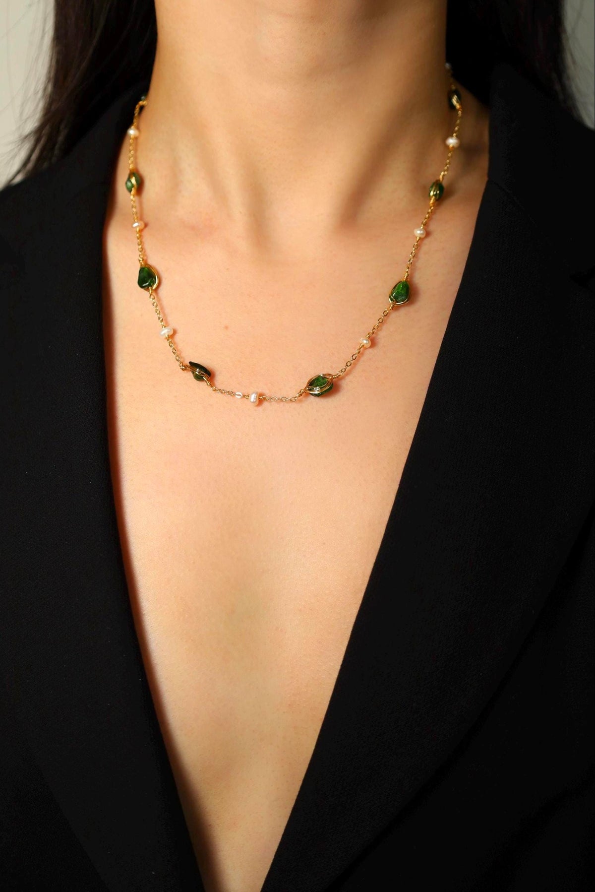 Green Stone Pearl Necklace - AwarePearl 9
