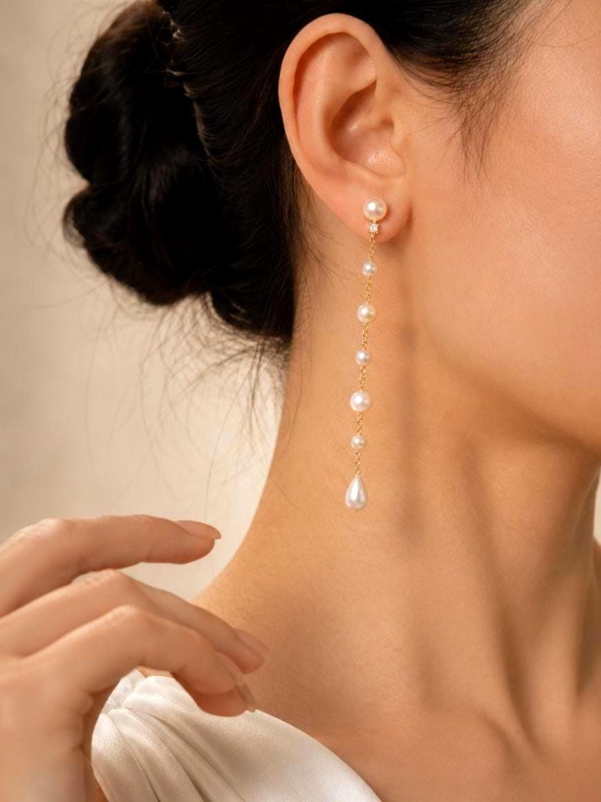 Long Pearl Drop Earrings - AwarePearl 4
