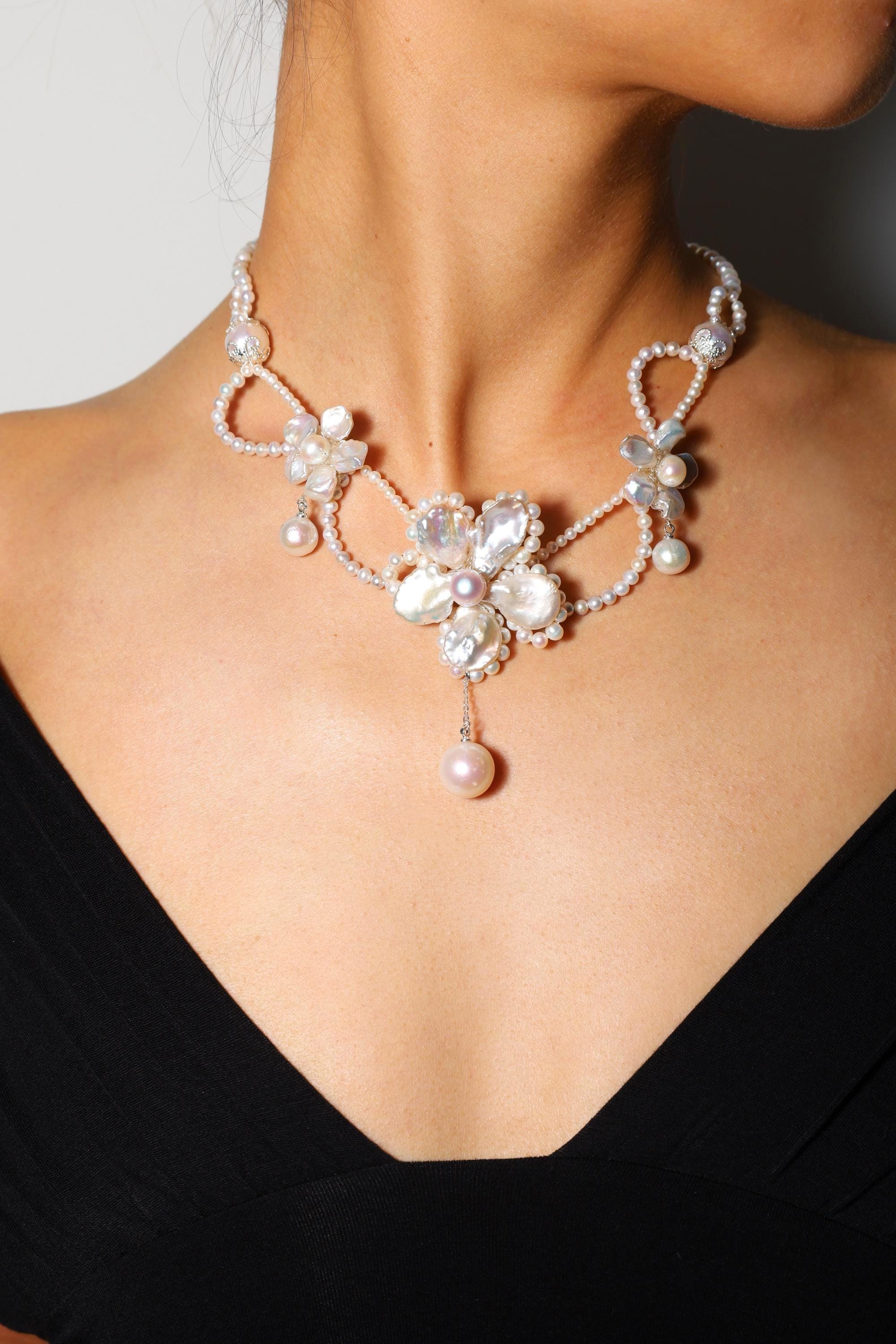 Baroque Pearl Flower Necklace - AwarePearl