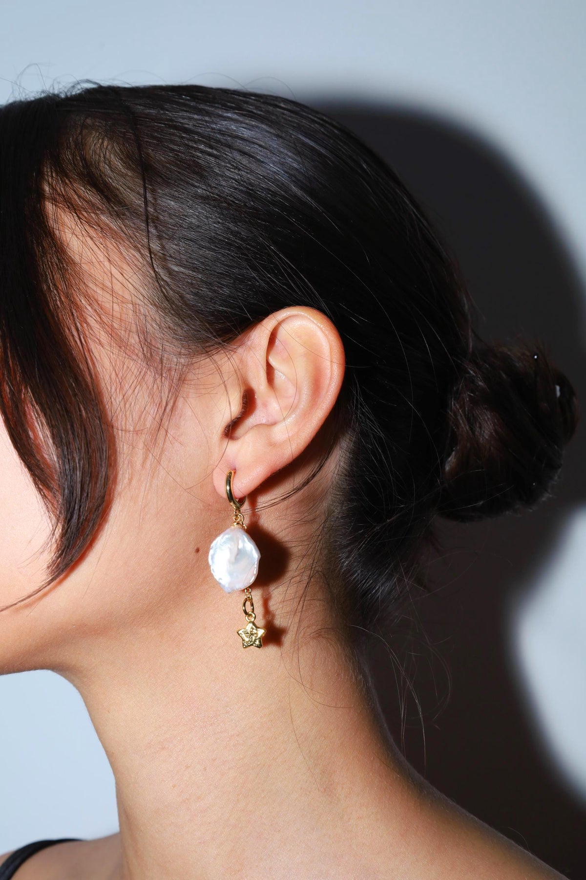 Baroque Pearl Hoop Earrings with Star Charm - AwarePearl 11