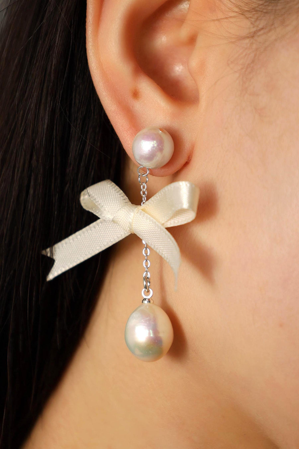 Baroque Pearl Bow Drop Earrings - AwarePearl 10