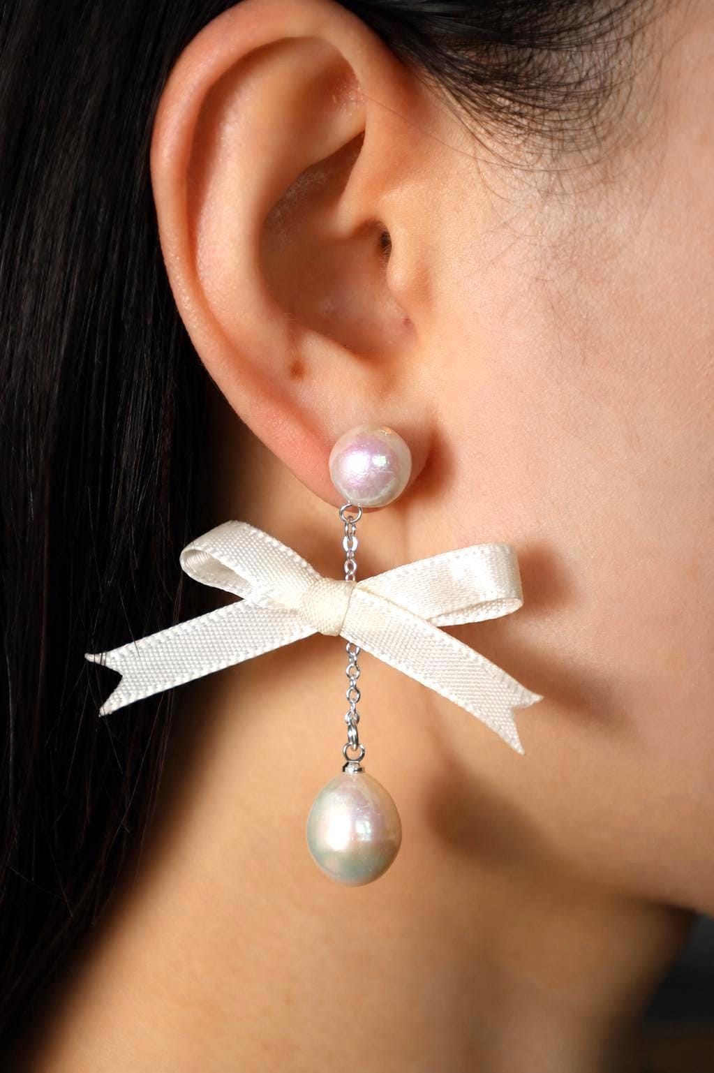 Baroque Pearl Bow Drop Earrings - AwarePearl 6