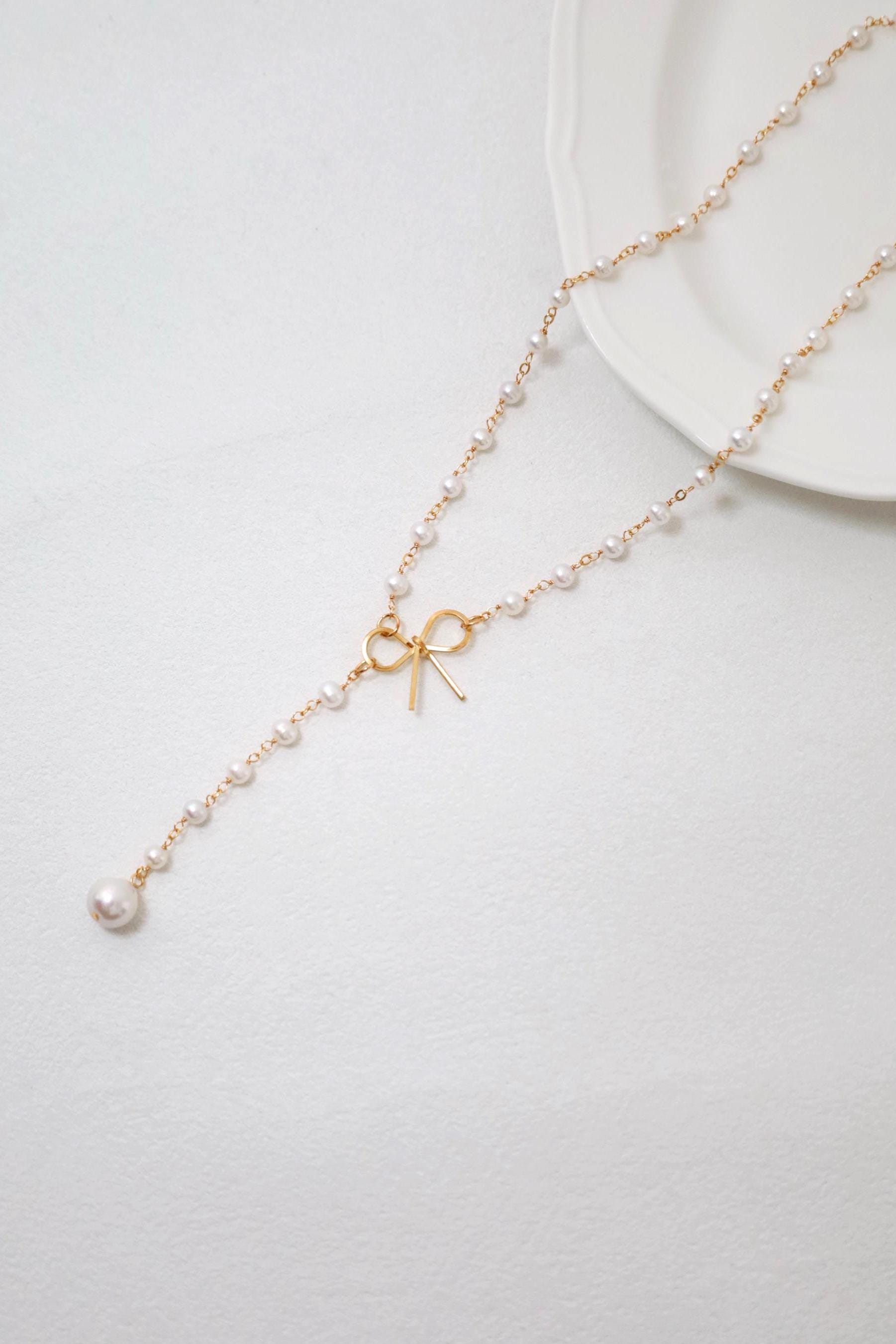 Bow Pearl Lariat Necklace - AwarePearl 4