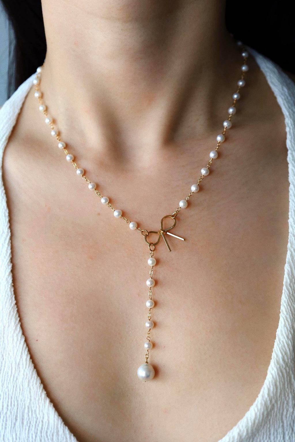 Bow Pearl Lariat Necklace - AwarePearl