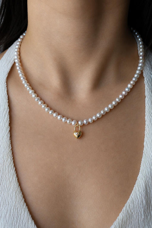 Gold Heart Pearl Pendant Necklace - AwarePearl