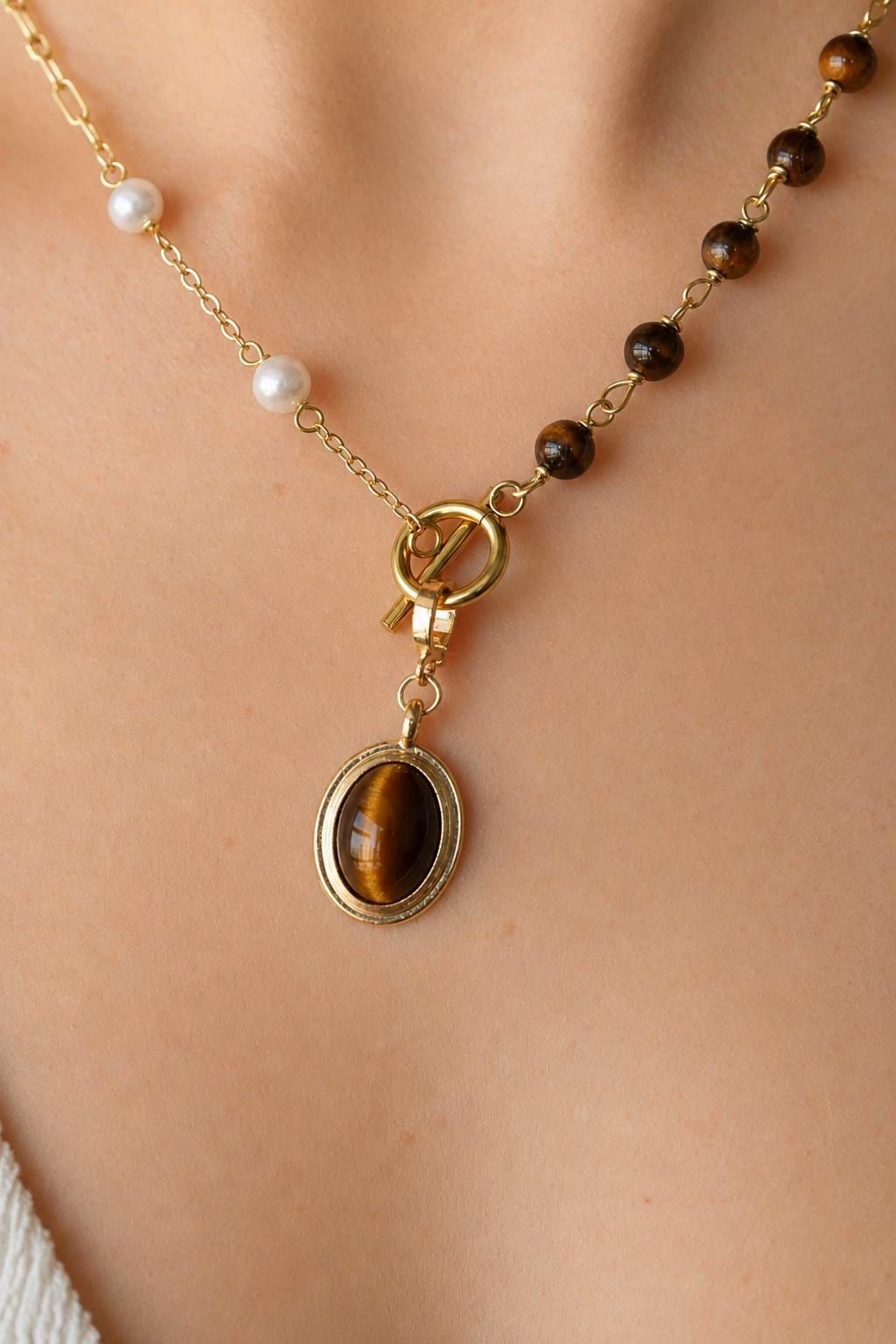 Tiger Eye Gemstone Pendant Necklace - AwarePearl 3