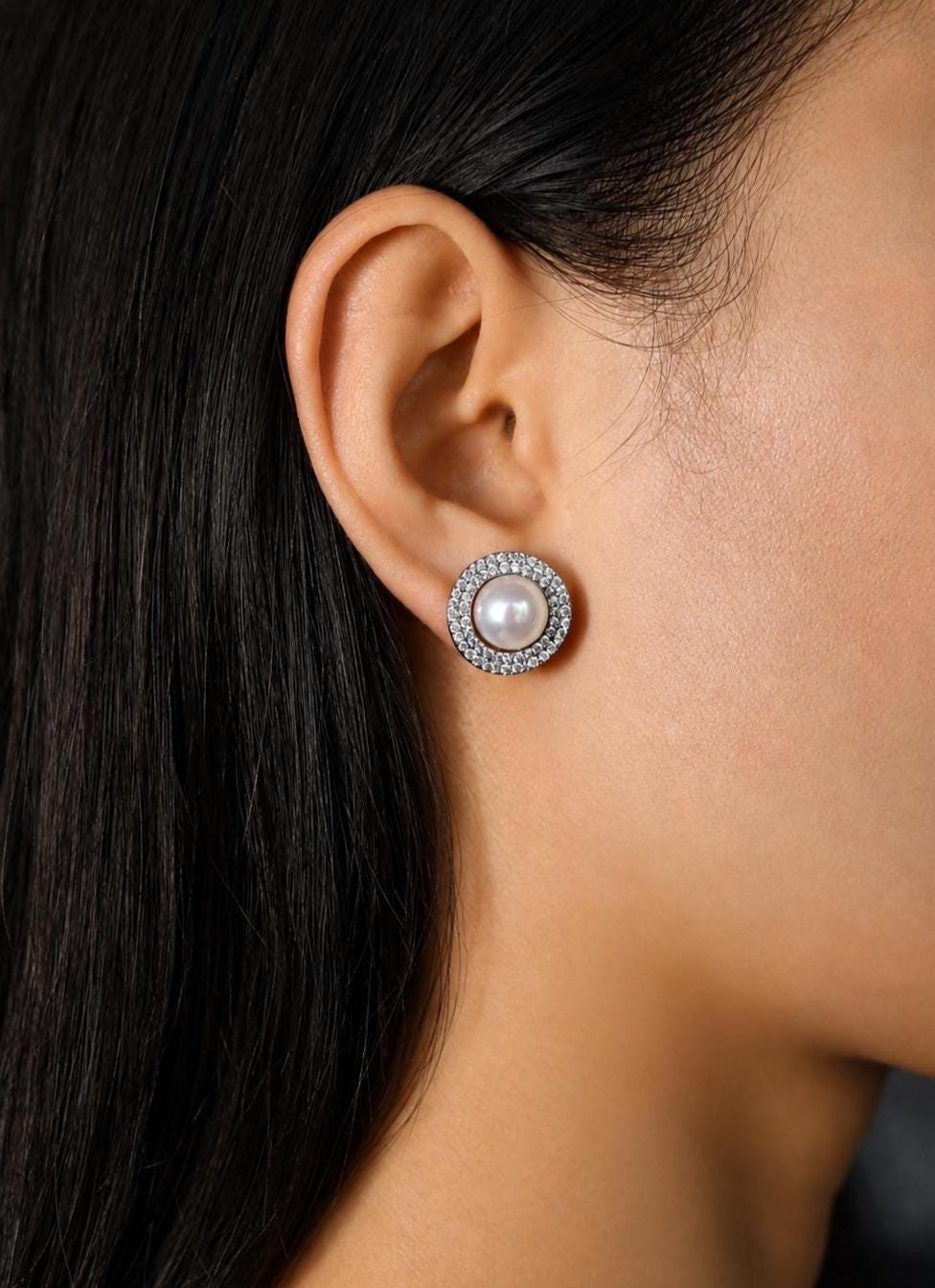 Pearl Diamond Bridal Stud Earrings - AwarePearl 9