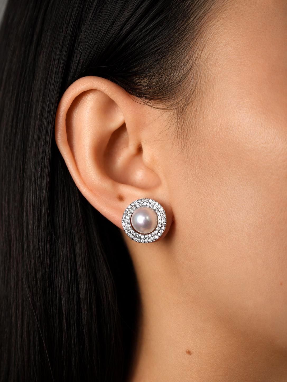 Pearl Diamond Bridal Stud Earrings - AwarePearl 2